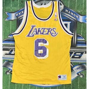 Rare Vt 90s Champion Los Angeles Lakers Eddie Jones 6 Jersey 44 NBA Basketball